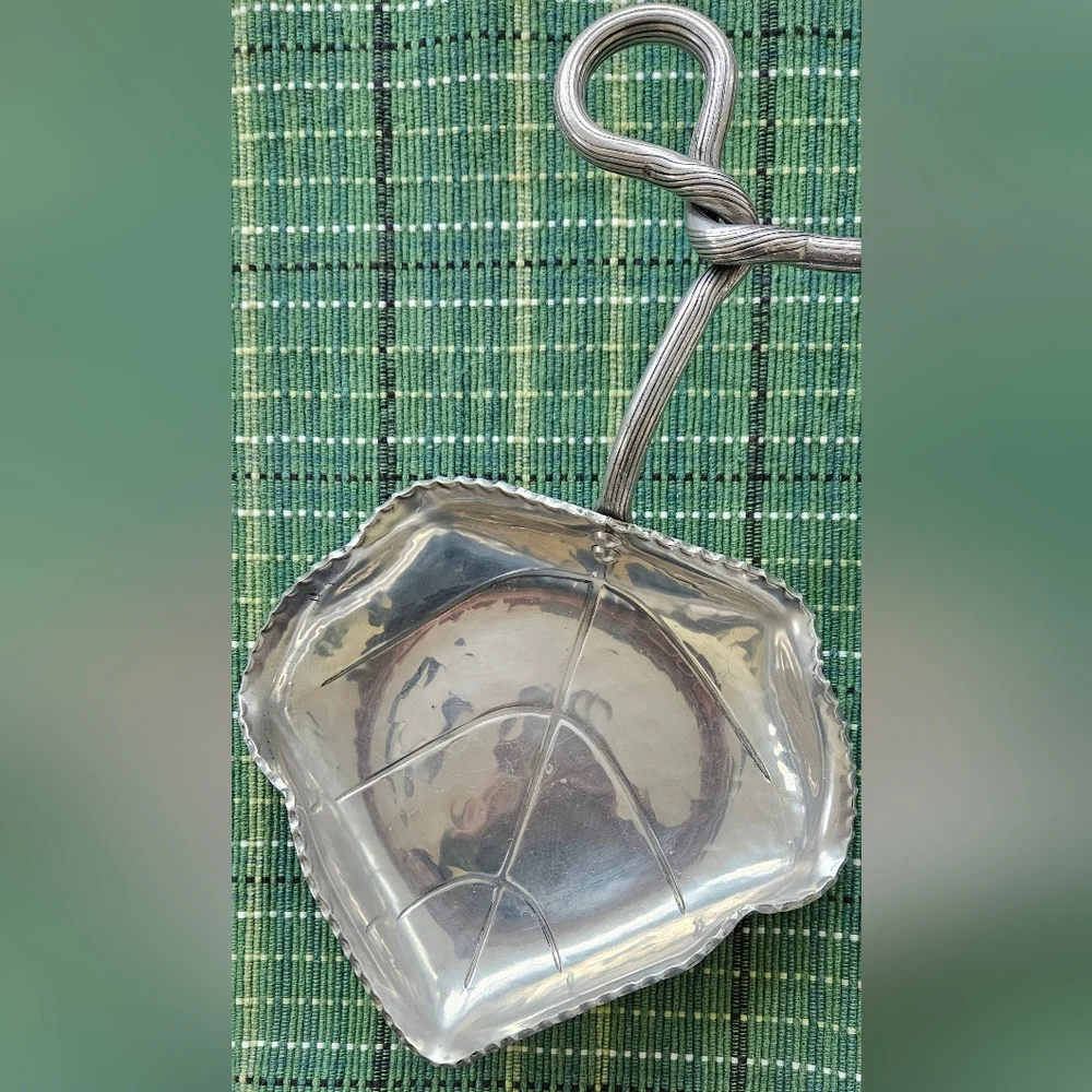 Mid-Century Hammered Aluminum Dual Leaf-Shaped Dish